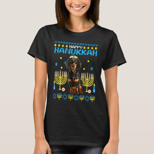 Dachshund Chanukah Jewish Ugly Hanukkah Pajamas Ch T-shirt (Voorkant)