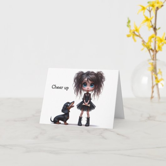 Dachshund Cheer up Kaart (Gele Bloem)