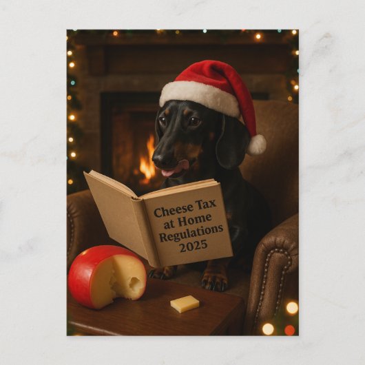Dachshund 'Cheese Tax' Christmas postcard Briefkaart (Voorkant)