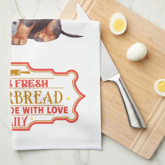 Dachshund Chef Baking Gingerbread Theedoek (Quarter Fold)