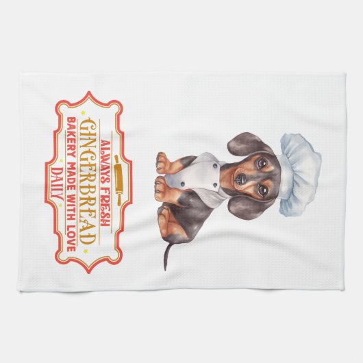Dachshund Chef Baking Gingerbread Theedoek (Horizontaal)