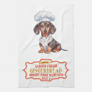 Dachshund Chef Baking Gingerbread Theedoek
