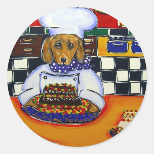 Dachshund Chef Ronde Sticker (Voorkant)