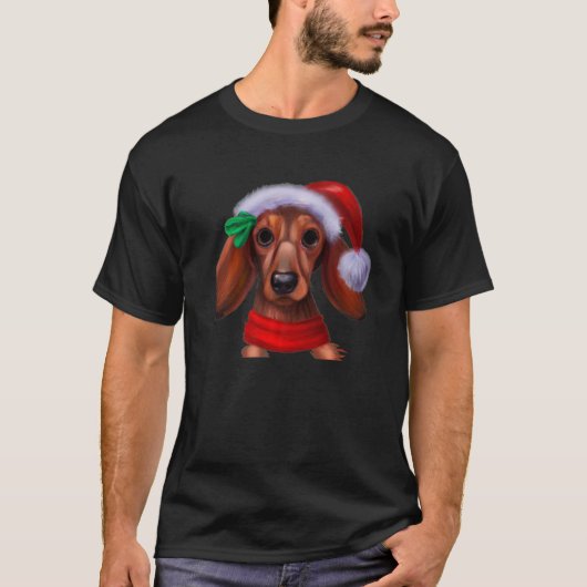 Dachshund Chiweenie Wiener Dog Santa Claus Hat Chr T-shirt (Voorkant)