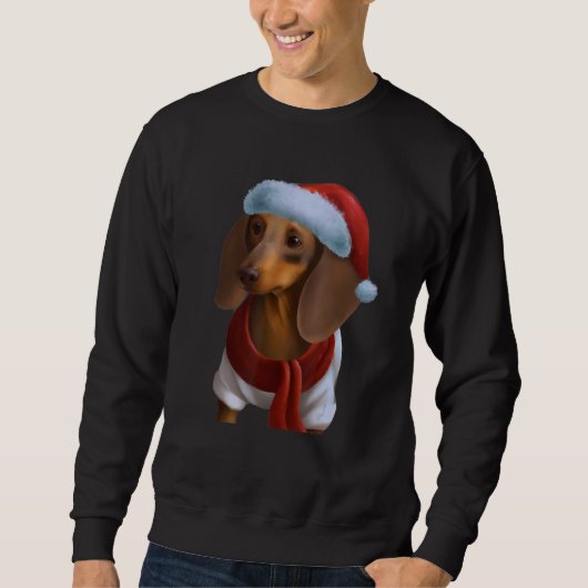 Dachshund Chiweenie Wiener Dog Santa Claus Hat Chr Trui (Voorkant)