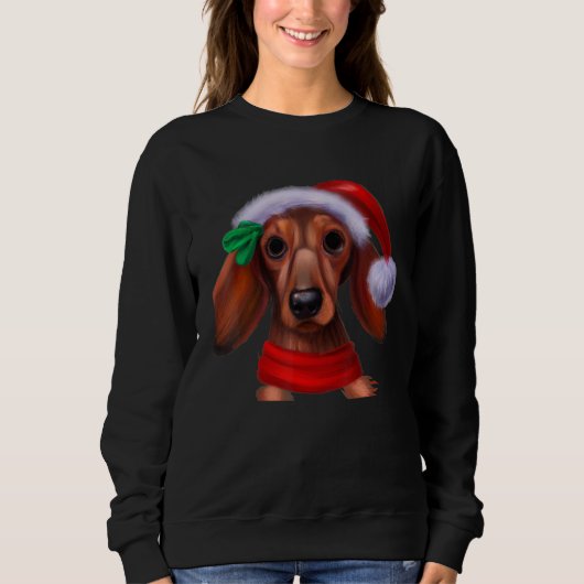 Dachshund Chiweenie Wiener Dog Santa Claus Hat Chr Trui (Voorkant)