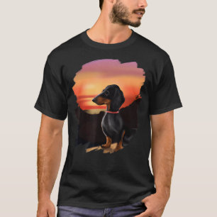Dachshund Chiweenie Wiener Dog Sunset  Retr T-shirt