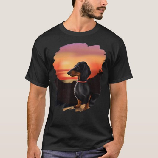 Dachshund Chiweenie Wiener Dog Sunset  Retr T-shirt (Voorkant)
