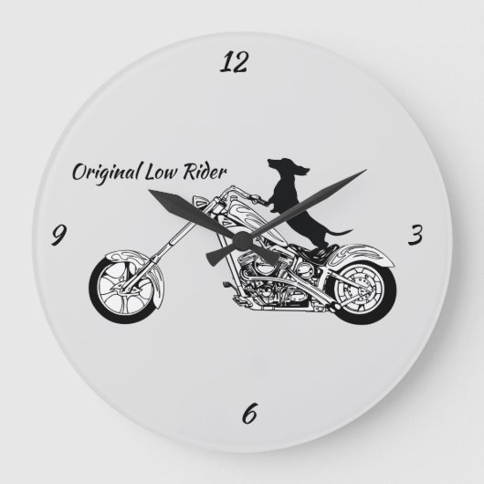 Dachshund Chopper Motorcycle Rider Clock Grote Klok (Voorkant)