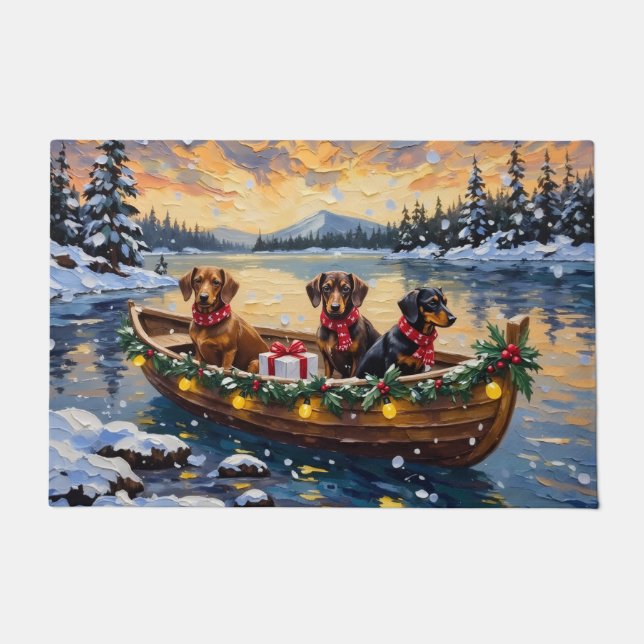 Dachshund Christmas Boat Holiday Deurmat (Voorkant)