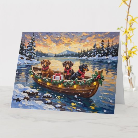 Dachshund Christmas Boat Holiday Kaart (Gele Bloem)