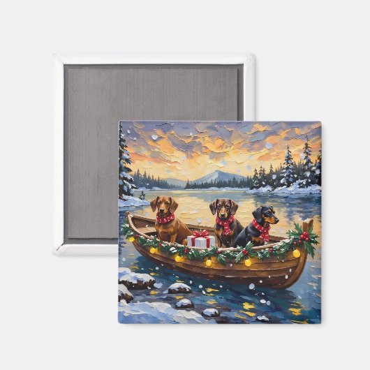 Dachshund Christmas Boat Holiday Magneet (Voorkant / Achterkant)