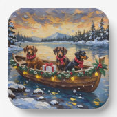 Dachshund Christmas Boat Holiday Papieren Bordje (Voorkant)