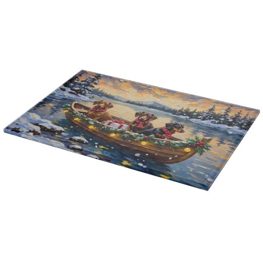 Dachshund Christmas Boat Holiday Snijplank (Hoek)