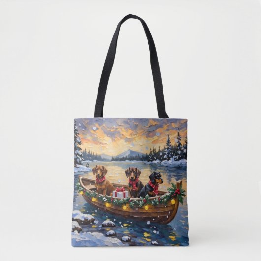Dachshund Christmas Boat Holiday Tote Bag (Voorkant)