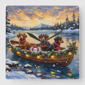 Dachshund Christmas Boat Holiday Vierkante Klok (Voorkant)