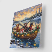Dachshund Christmas Boat Holiday Vierkante Klok (Hoek)