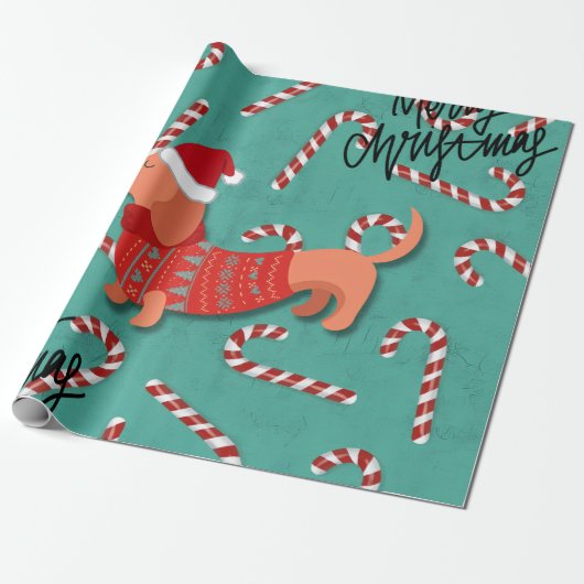 Dachshund christmas cadeaupapier (Uitgerold)