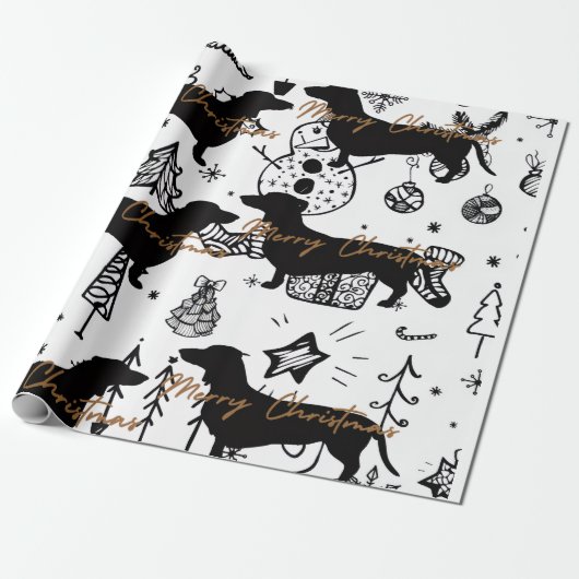 Dachshund christmas cadeaupapier (Uitgerold)