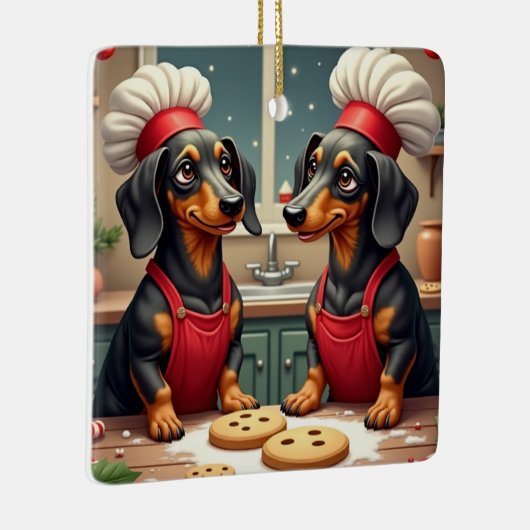 Dachshund Christmas Cookie Bakers Holiday Painting Keramisch Ornament (Rechts)