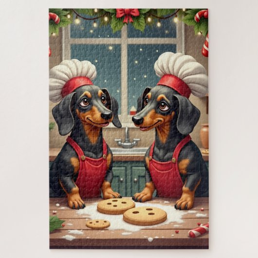 Dachshund Christmas Cookie Bakers Holiday Painting Legpuzzel (Verticaal)