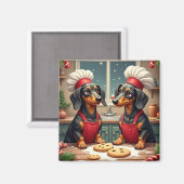 Dachshund Christmas Cookie Bakers Holiday Painting Magneet (Voorkant / Achterkant)