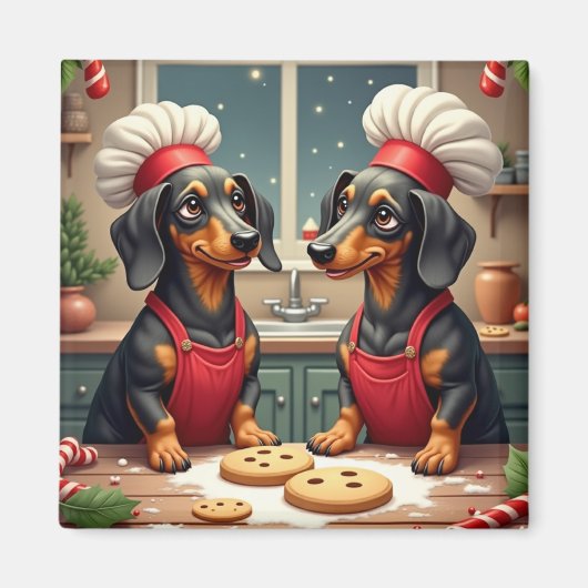 Dachshund Christmas Cookie Bakers Holiday Painting Magneet (Voorkant)