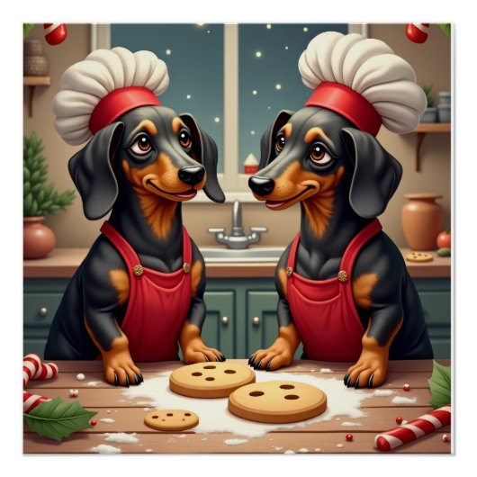 Dachshund Christmas Cookie Bakers Holiday Painting Perfect Poster (Voorkant)