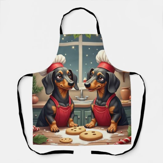 Dachshund Christmas Cookie Bakers Holiday Painting Schort (Voorkant)