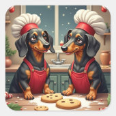 Dachshund Christmas Cookie Bakers Holiday Painting Vierkante Sticker (Voorkant)
