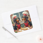 Dachshund Christmas Cookie Bakers Holiday Painting Vierkante Sticker (Envelop)