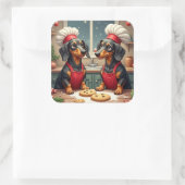 Dachshund Christmas Cookie Bakers Holiday Painting Vierkante Sticker (Tas)