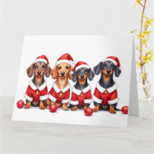 Dachshund Christmas Dress Santa Hat Kaart (Gele Bloem)