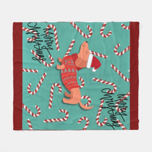 Dachshund christmas fleece deken (Voorkant (Horizontaal))