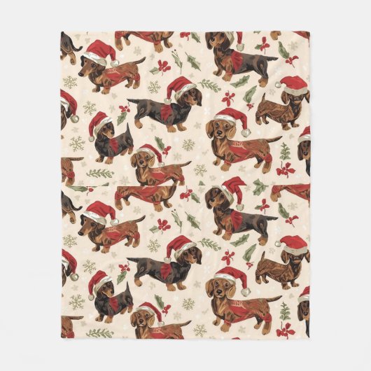 Dachshund christmas fleece deken (Voorkant)