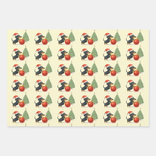 Dachshund Christmas Gift Wrap Set of 3 Inpakpapier Vel (Voorkant)