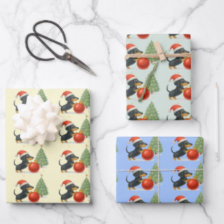 Dachshund Christmas Gift Wrap Set of 3 Inpakpapier Vel