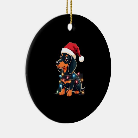 Dachshund Christmas Lights Santa Hat Xmas Dog Love Keramisch Ornament (Rechts)