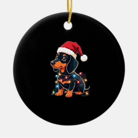 Dachshund Christmas Lights Santa Hat Xmas Dog Love Keramisch Ornament (Voorkant)