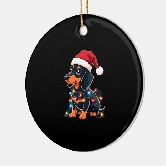 Dachshund Christmas Lights Santa Hat Xmas Dog Love Keramisch Ornament (Links)