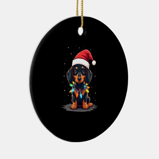 Dachshund Christmas Lights Santa Hat Xmas Dog Love Keramisch Ornament (Rechts)