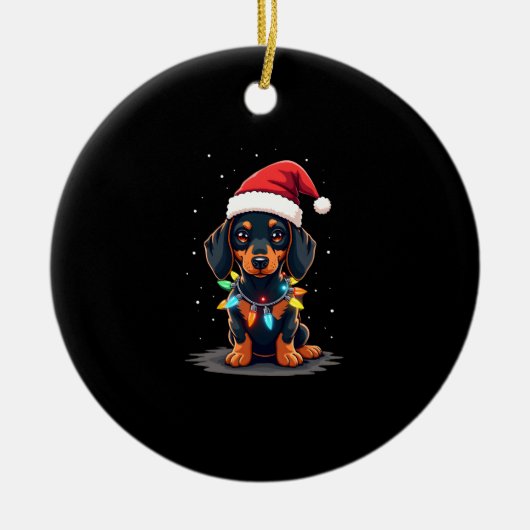 Dachshund Christmas Lights Santa Hat Xmas Dog Love Keramisch Ornament (Voorkant)