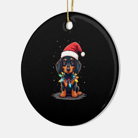 Dachshund Christmas Lights Santa Hat Xmas Dog Love Keramisch Ornament (Links)