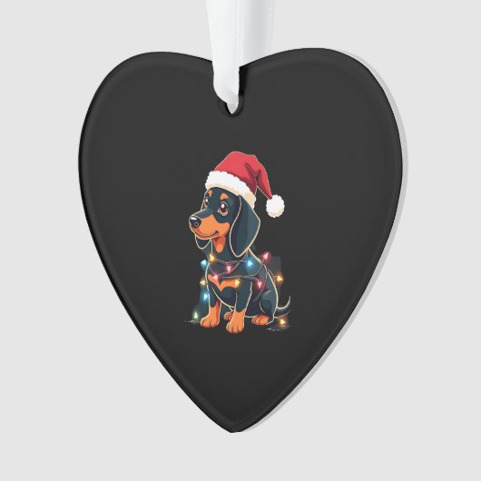 Dachshund Christmas Lights Santa Hat Xmas Dog Love Ornament (voorkant)