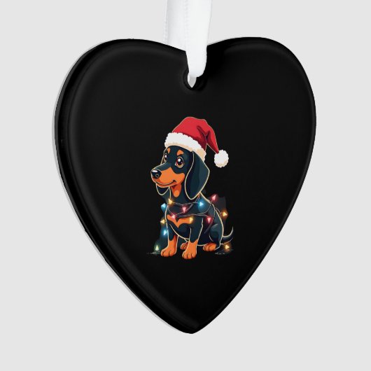 Dachshund Christmas Lights Santa Hat Xmas Dog Love Ornament (voorkant)
