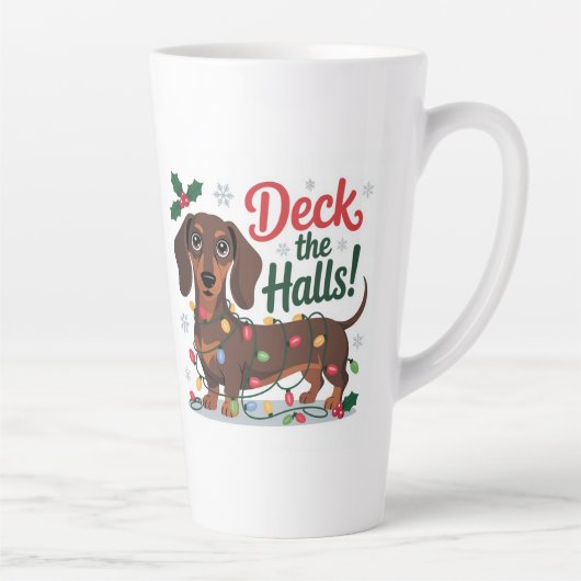 Dachshund Christmas Mug – Deck the Halls Holiday  Latte Mok (Rechts)