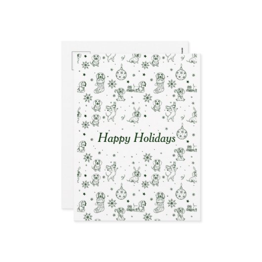 Dachshund Christmas pattern Feestdagenkaart (Voorkant / Achterkant in situ)