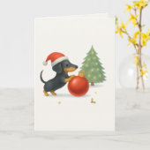 Dachshund Christmas Personalizable Kaart (Gele Bloem)
