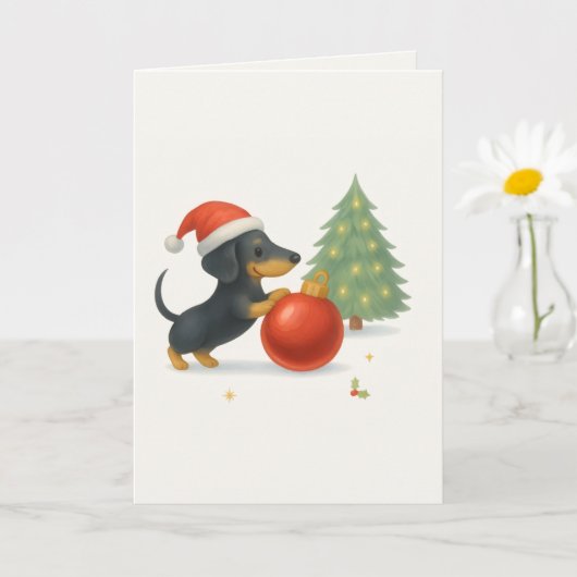 Dachshund Christmas Personalizable Kaart (Kleine Plant)