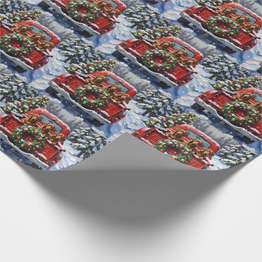 Dachshund Christmas Red Truck Holiday Cadeaupapier (Hoek)